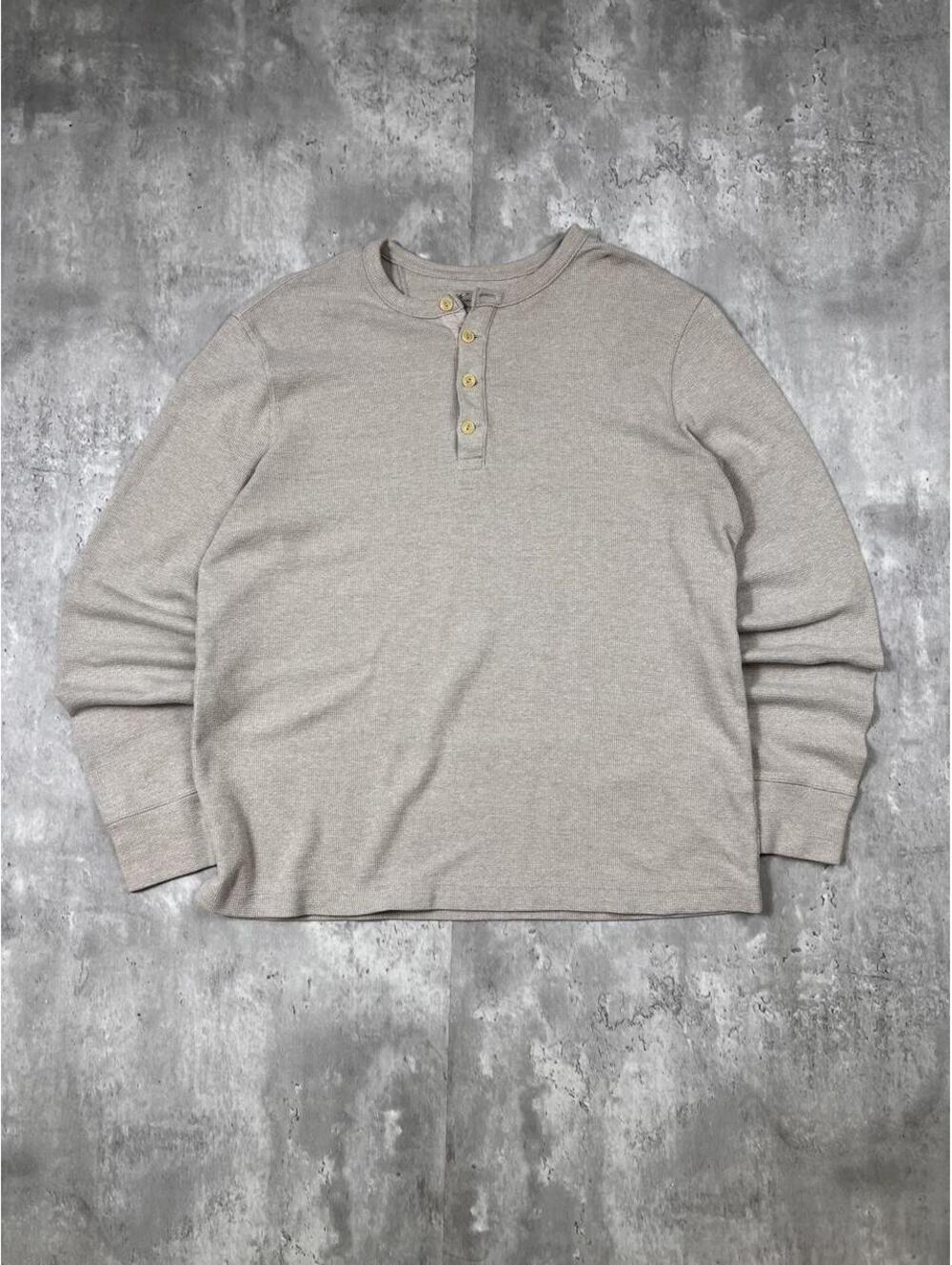 Waffle Knit Henley Thermal Oatmeal Beige Minimalist Quiet Luxury Long Sleeve